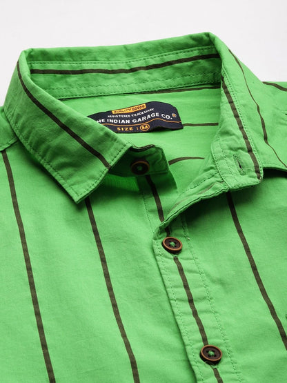 The Indian Garage Co Men Green Printed Slim Fit Cotton Casual Shirt