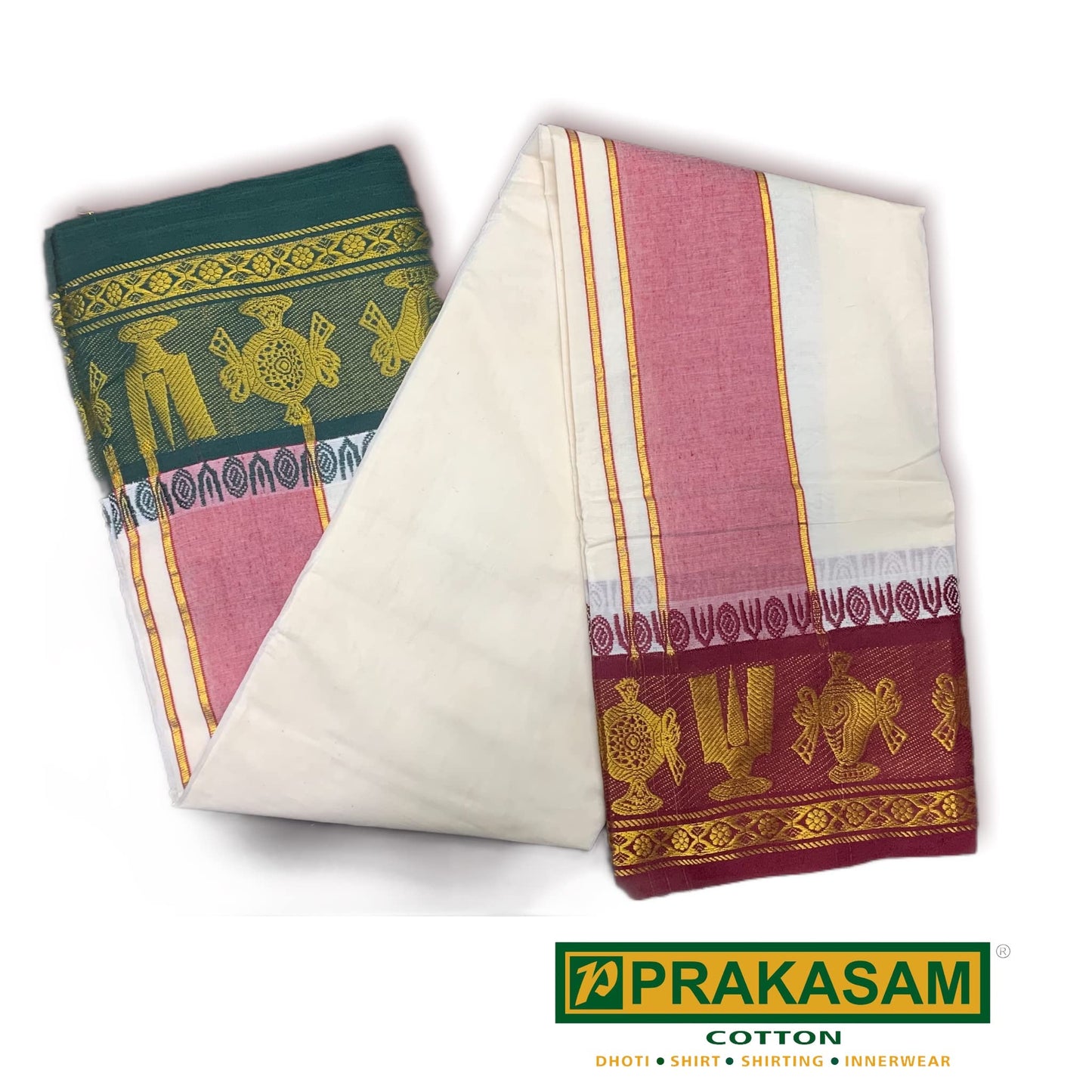 Prakasam Cotton Mens 9X5 (Panjakejam) Dhoti And Towel Set/100% Cotton Dhoti And Towel Attached Together Set/1.28X4.05 Mtrs Dhoti