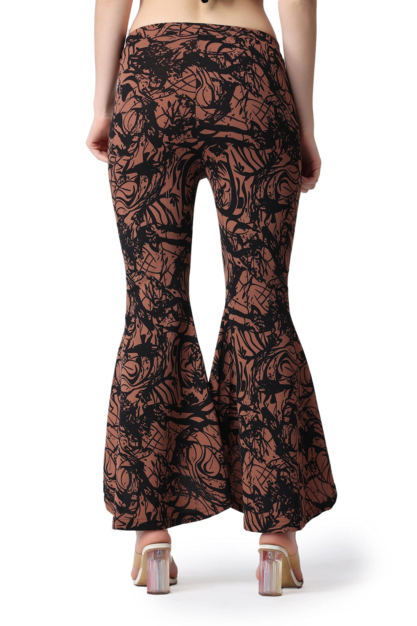 POPWINGS Casual Marble Print Bell Bottom Trousers for Women || Flare Fit Women Trousers for Summer || Stylish Western Regular Fi