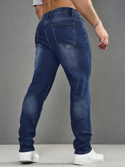 AVANOVA Mens Classic Dark Blue Gradient Casual Denim Jeans Tapered Straight Leg Long Distressed Light Jean Cargo, Straight-Leg