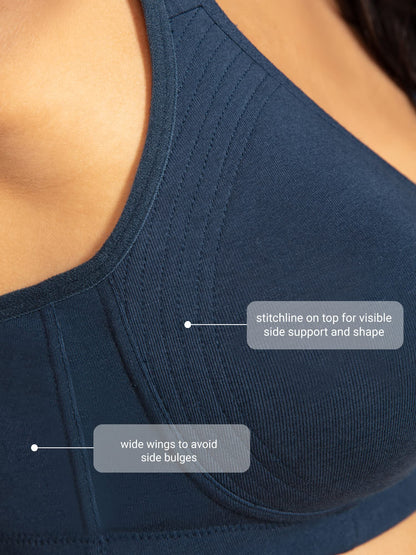 Nykd (Nyb169 Cotton Anti Microbial Non Padded & Non Wired Side Support Shaper Bra For Women | Full Coverage Bra With Detailed Co