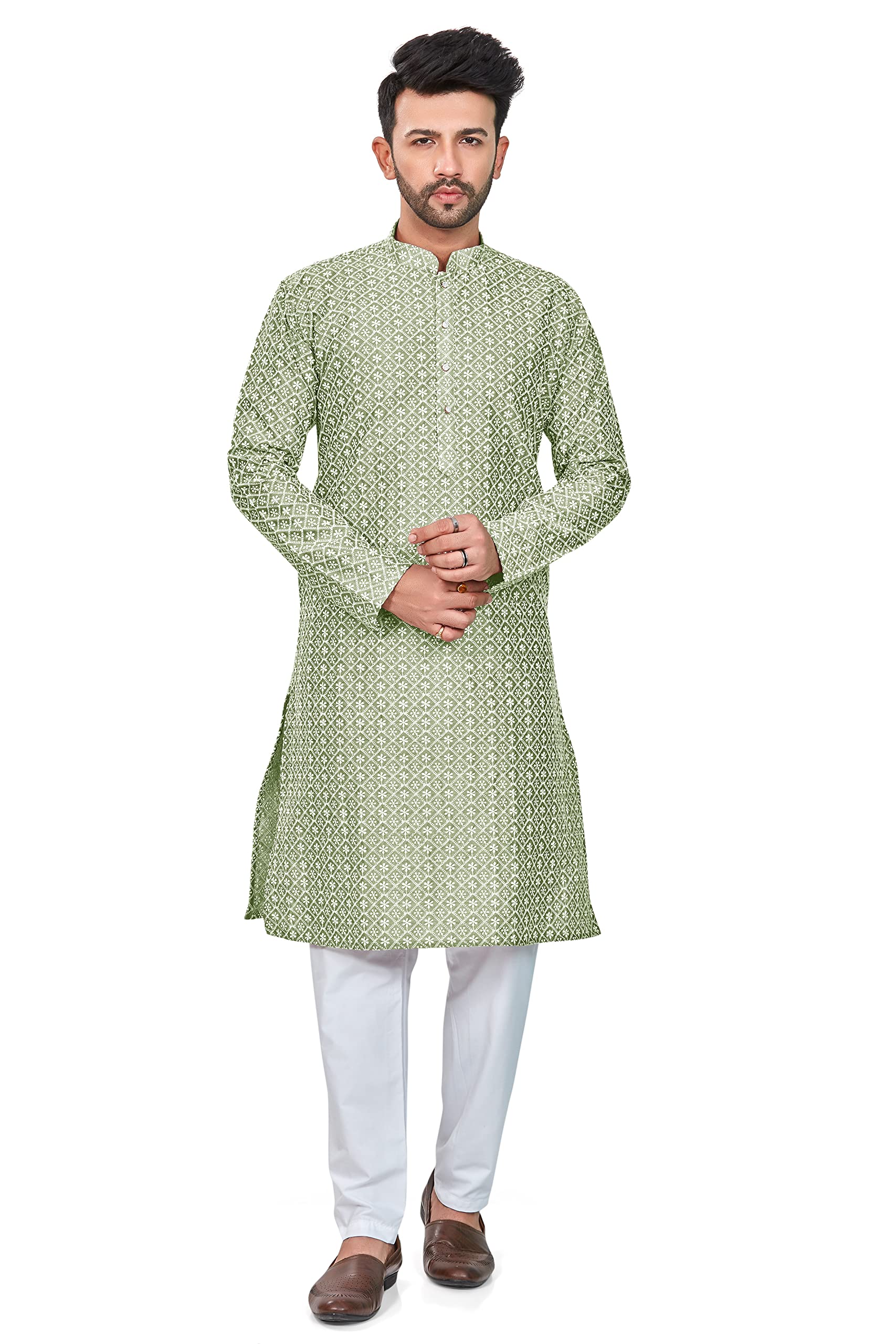 Be Active MenS Cotton Embroidered Lucknowi Green Kurta Set || MenS Kurta Pajama || MenS Kurta Pajama Set || Kurta Pajama For