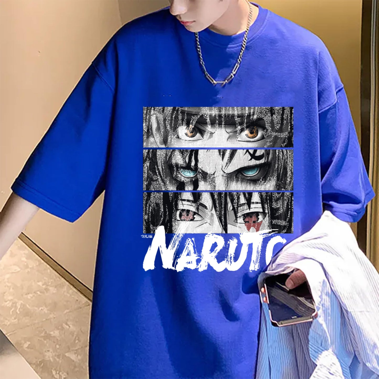Thalasi Oversized Naruto T-Shirt For Men: Blue, Loose Fit, Anime Graphic | Rock Your Inner Ninja (Like Boho & Korean Style Tees)