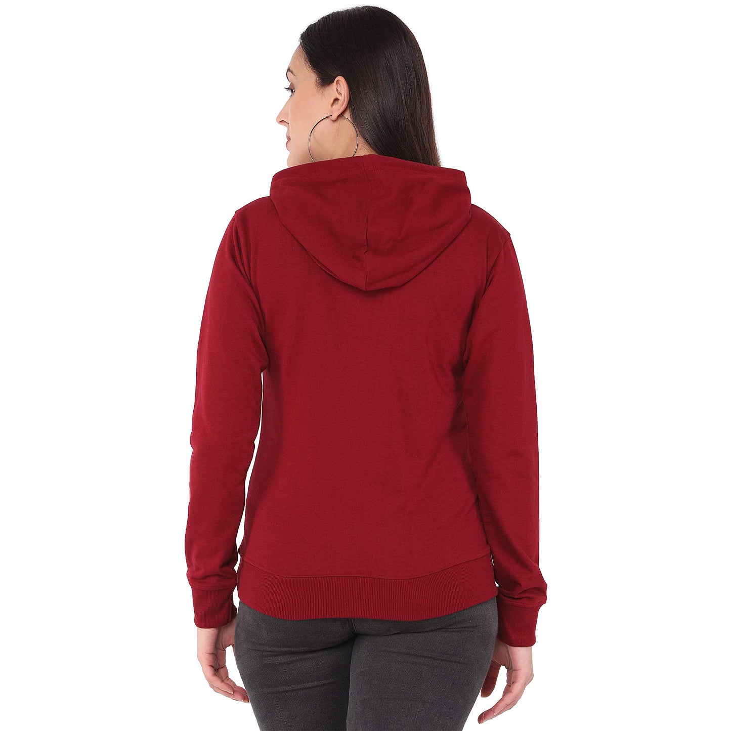 Juneberry Cotton Fleece Maroon Hooded Sweatshirt For Women/Girls