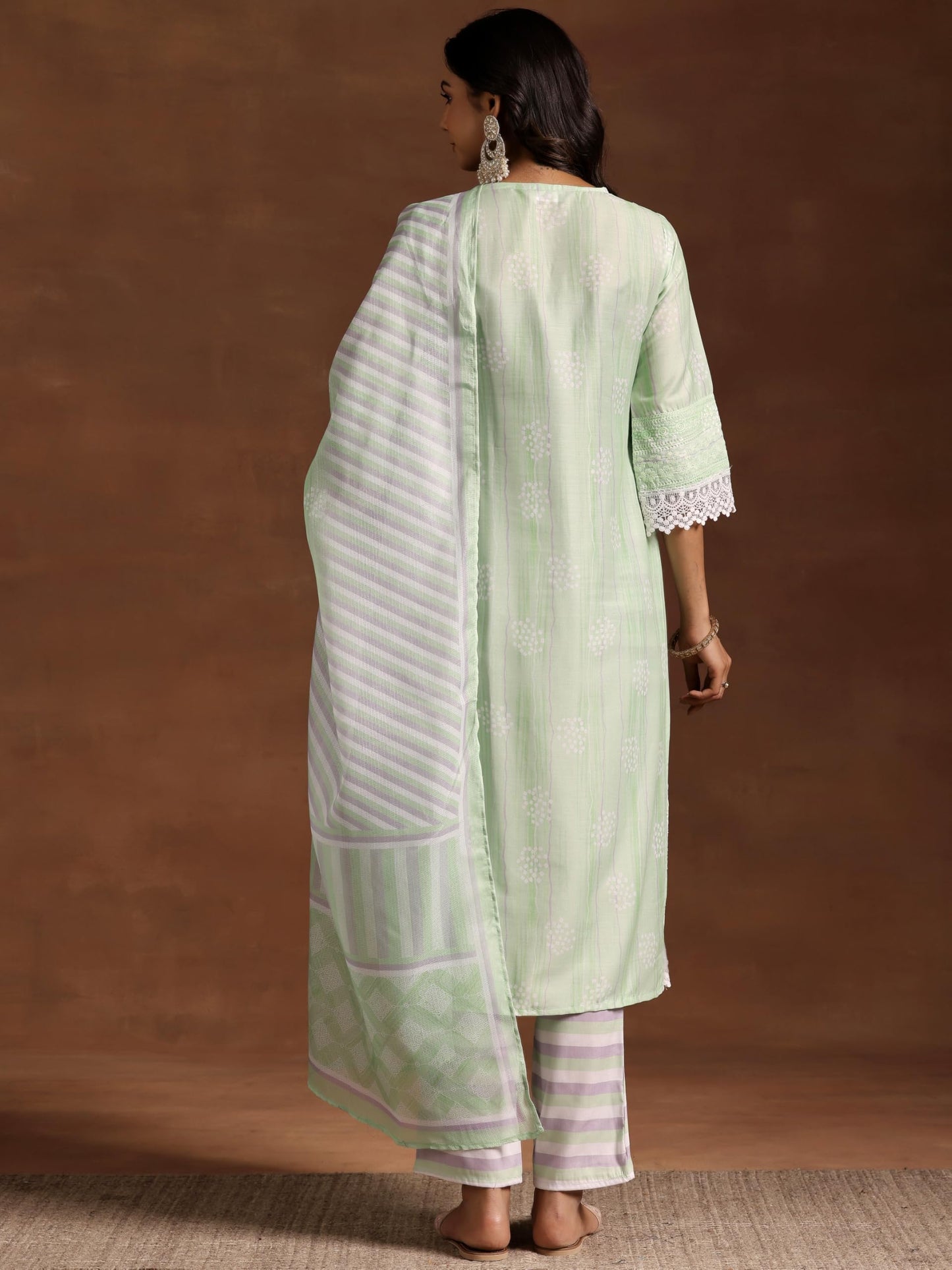 Libas Womens Embroidered Cotton Blend Straight Kurta With Palazzos And Dupatta