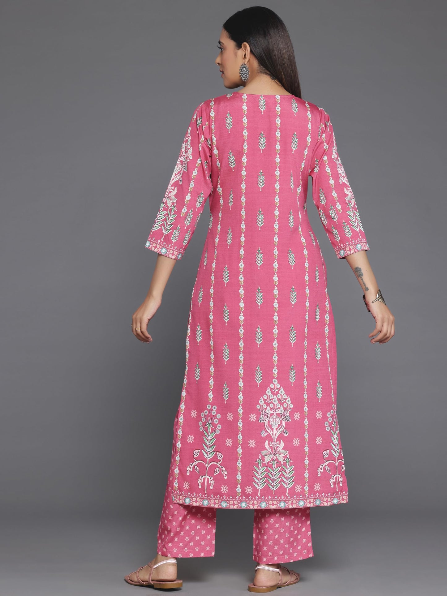 Libas Coral Printed Poly Crepe Straight Kurta With Trousers