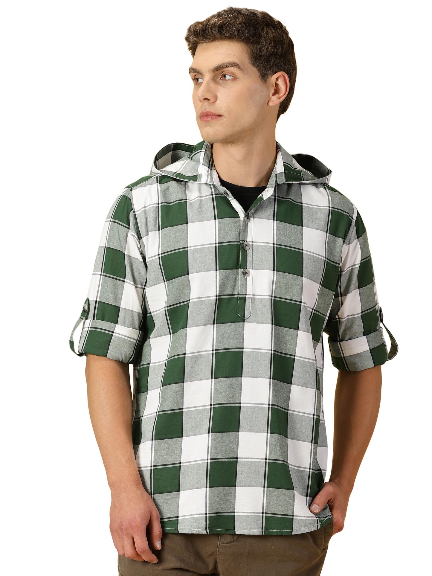 Thomas Scott 100% Cotton Checkred Hodiee Half Placket Shirts for Mens