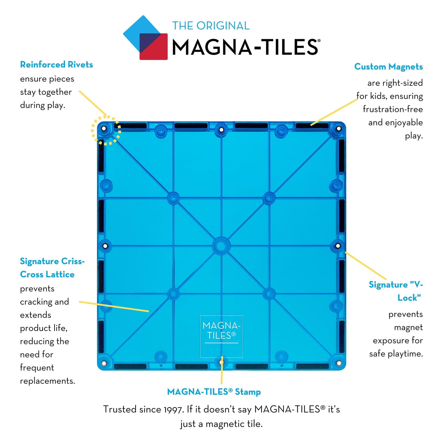 Magna-Tiles Magnetic Building Toys Set - 100 Clear Color Pieces, Multicolor, Model 4300