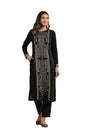 Ishin WomenS Black Jacquard Style Geometric Pattern Straight Winterwear Kurta
