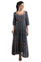 Aurelia Navy Blue Embellished Flared Georgette Dress (Size: M)-24AUD10308-501656