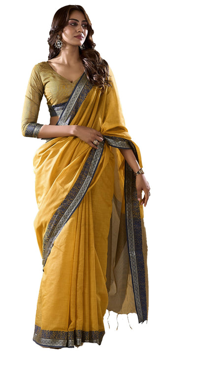Pujia Mills WomenS Handloom Cotton Saree With Contrast Weaving Border Indian Ethnic Wear Saree Office Wear Cotton Saree With Un