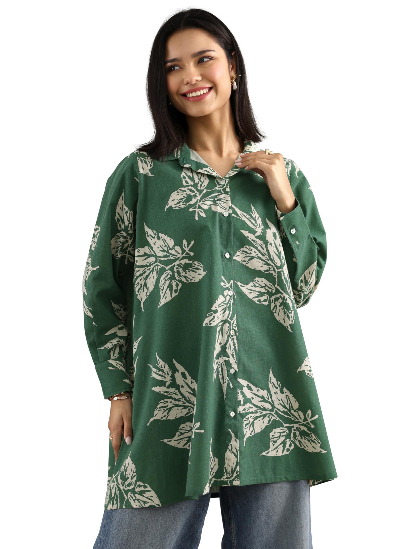 Libas WomenS Cotton Blend Printed A-Line Kurti (29884_Green