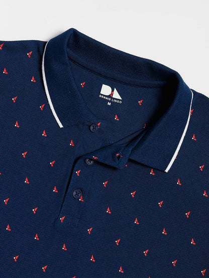 Dennis Lingo MenS Cotton Blue Micro Print Polo T-Shirt