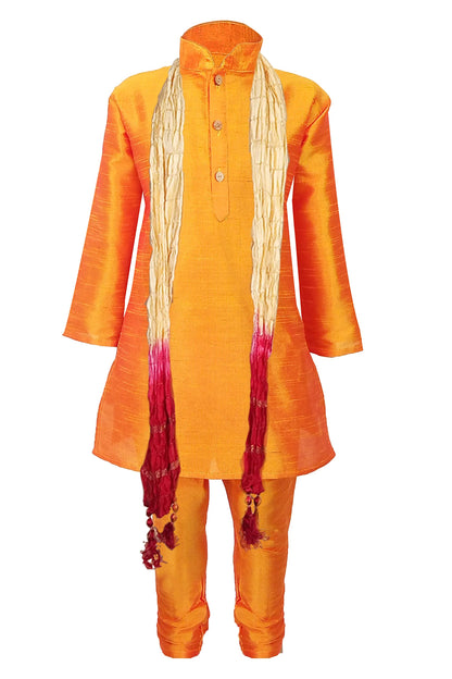 Jbn Creation Boys Cotton Silk Kurta, Pyjama & Dupatta Set For Kids (Color Maroon)