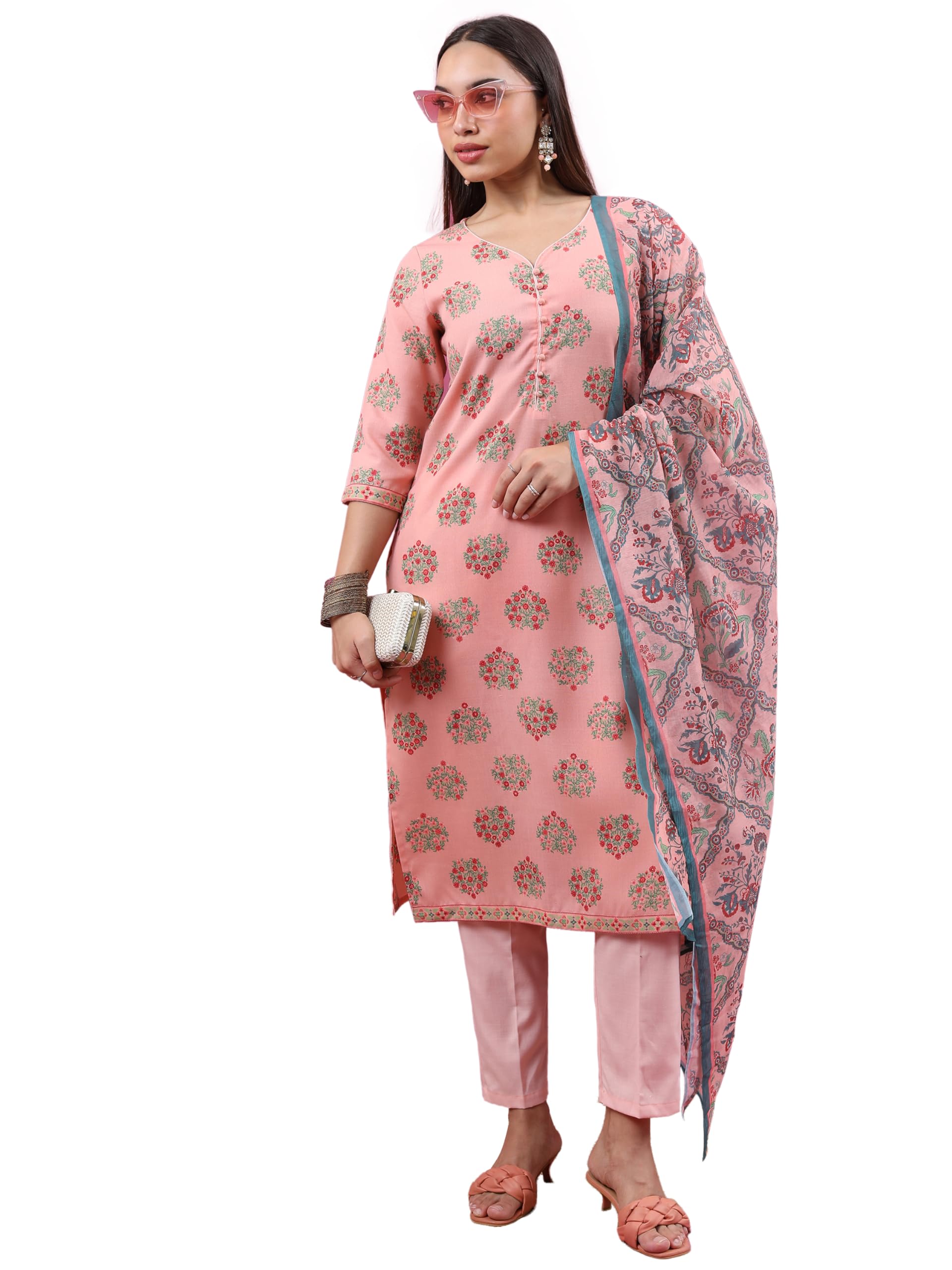 Ketch Women Peach Ethnic Set