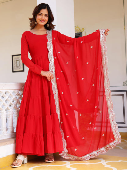 Wedani Georgette Sequins Work Anarkali Kurta Set for Women Red