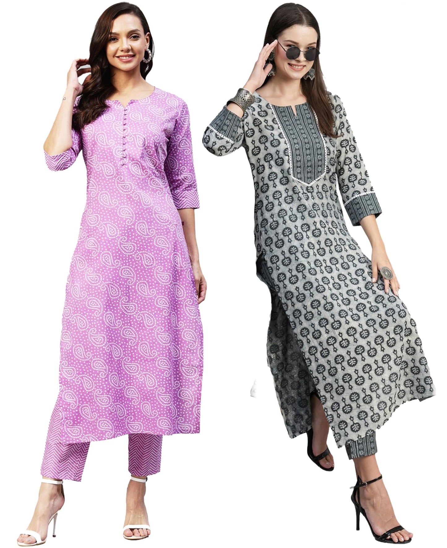 ANNI DESIGNER Womens Cotton Blend Printed Straight Kurta with Pant Pack of 2 (Combo-Sachi-Wamurti_XXL_Multi_XX-Large) Multicolo