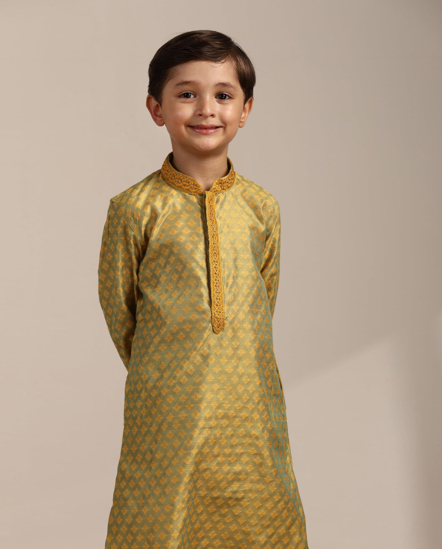 Manyavar Boys Green Art Silk Kurta Pyjama Set(3-4 Years)
