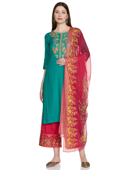 Aurelia Women Viscose Kurta Palazzo With Dupatta Set