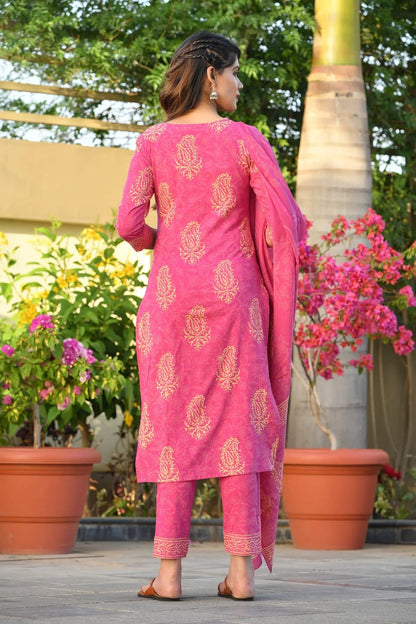 ANNI DESIGNER Women's Rayon Blend Straight Printed Kurta with Pant & Dupatta (OPEN-PINK)