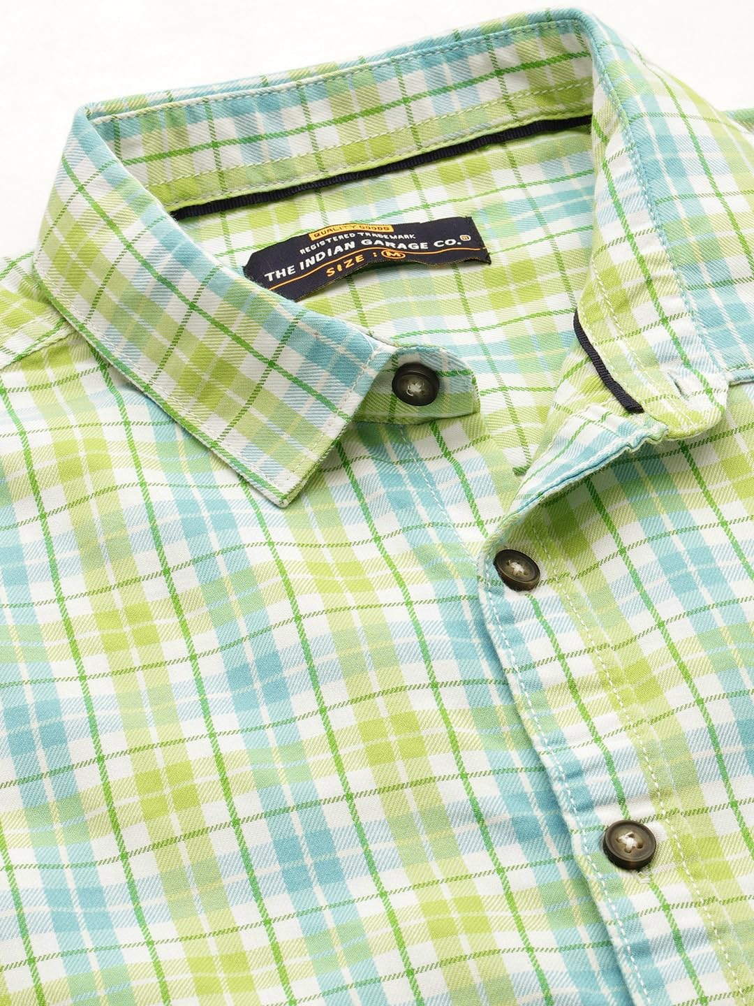 The Indian Garage Co Men Green & Blue Checkered Slim Fit Casual Shirt