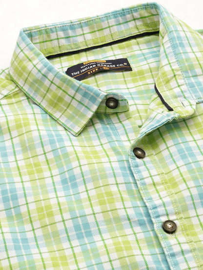 The Indian Garage Co Men Green & Blue Checkered Slim Fit Casual Shirt