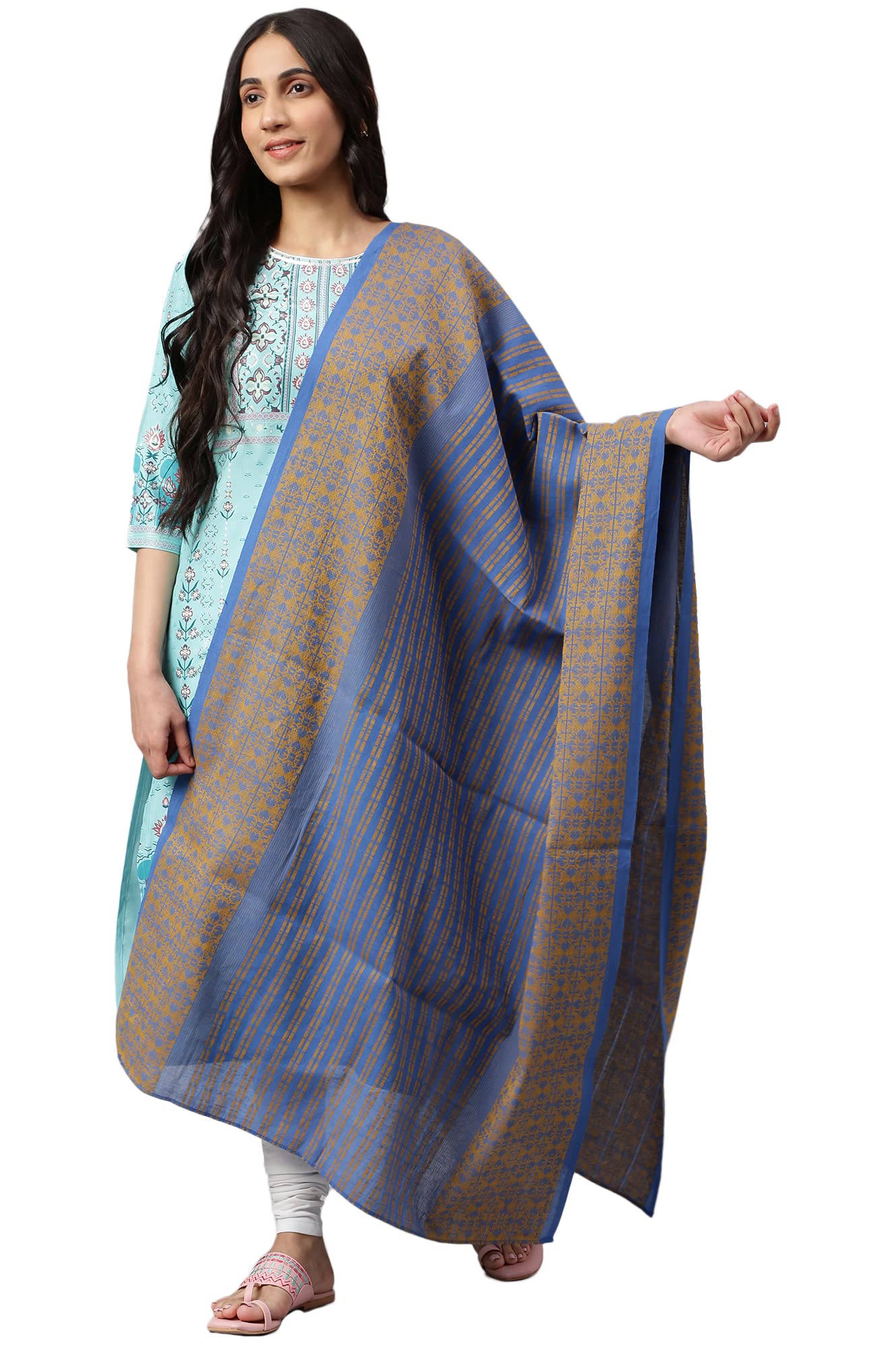 Aurelia Women Blue Printed Cotton Dupatta, Free Size