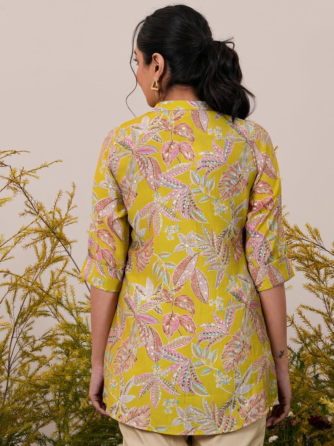 Libas WomenS Silk Blend Printed A-Line Kurtis (37077_Yellow