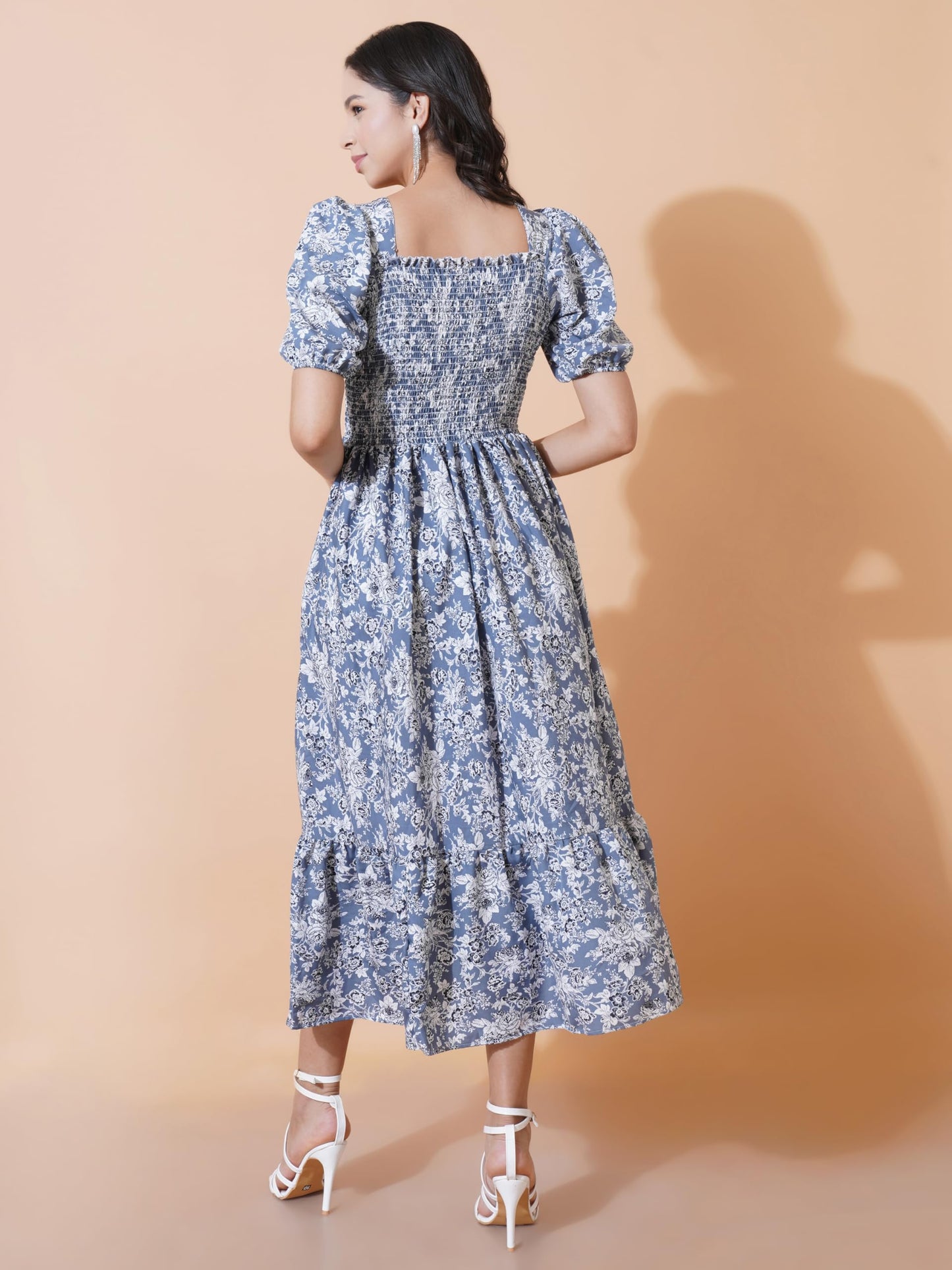 KZULLY | Elegance: Smocked A-line Midi Dress - Superior Comfort & Chic Style