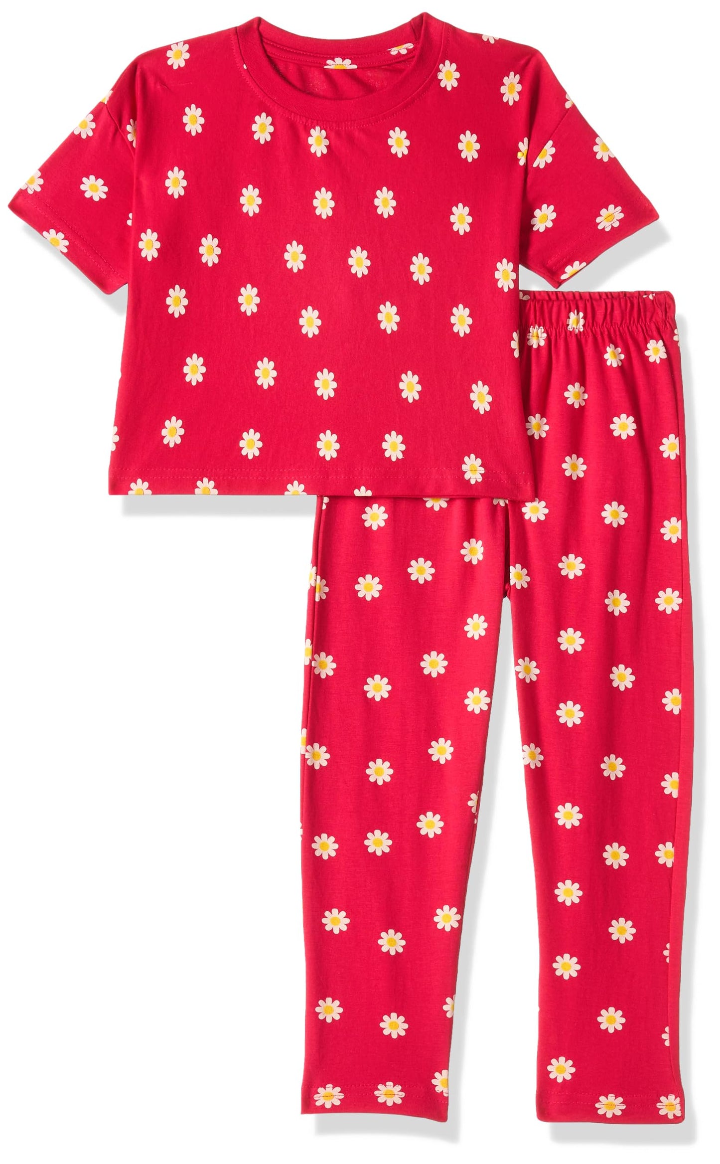 T2F Girls Cotton Printed Oversized Fit Crop Top and Pant Pajama Set