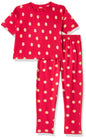 T2F Girls Cotton Printed Oversized Fit Crop Top and Pant Pajama Set