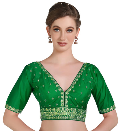 Pujia Mills Woman Readymade Ethnic Wear Deep V Neck Classic Butti Designer Half Sleeve Red Blouse Online Embroidery Zari Work Wi