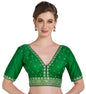 Pujia Mills Woman Readymade Ethnic Wear Deep V Neck Classic Butti Designer Half Sleeve Red Blouse Online Embroidery Zari Work Wi