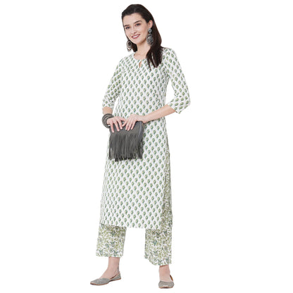 GoSriKi Women's Cotton Straight Kurta with Palazzo (EPSHA White)