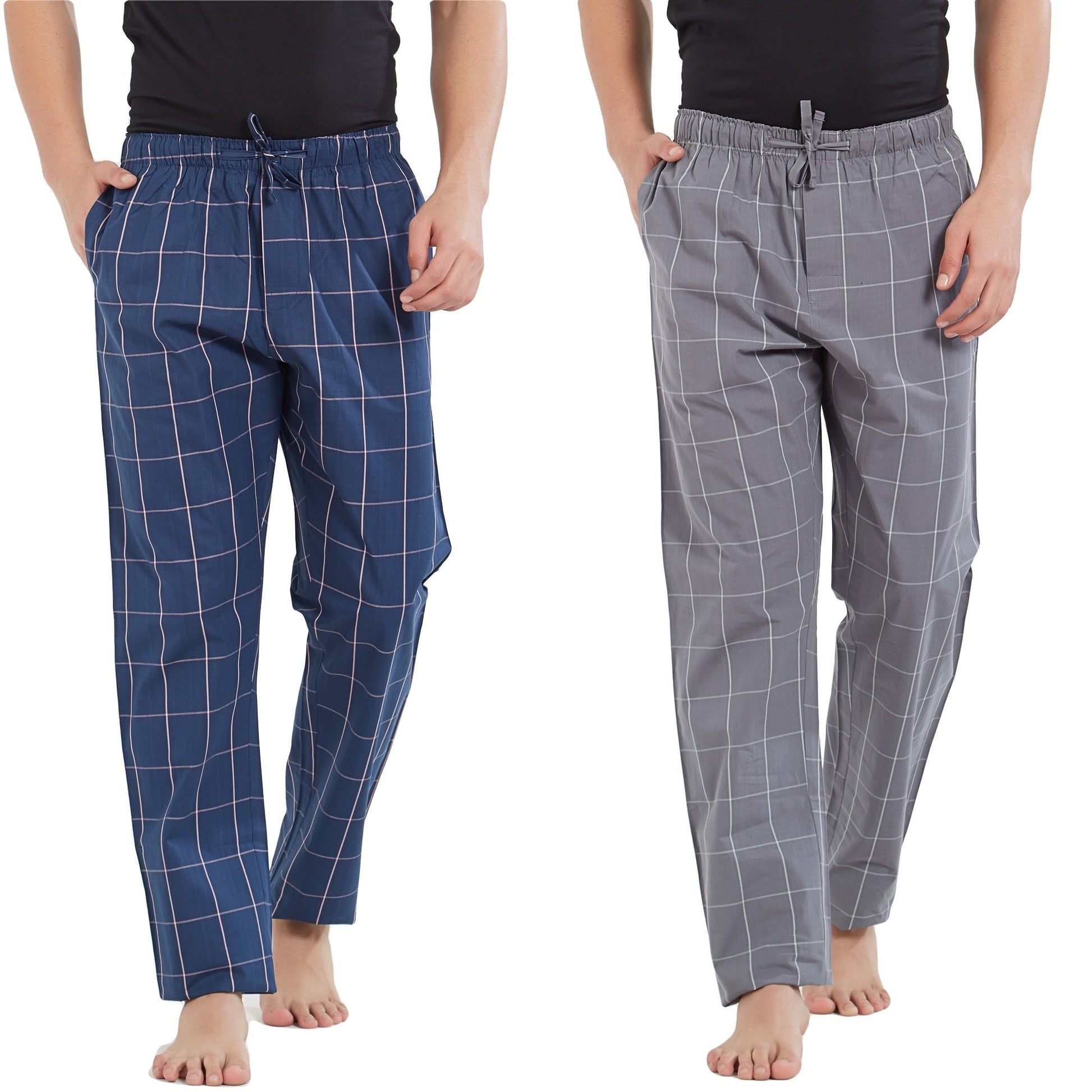 XYXX Mens Super Combed Cotton Checkered Checkmate Pyjamas [Pack of 2] Elasticated Waist, Drawstring | Loungewear for Men in Pin