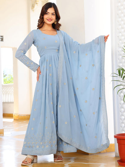 Fashion Basket Georgette Anarkali Kurta For Women Sky Blue