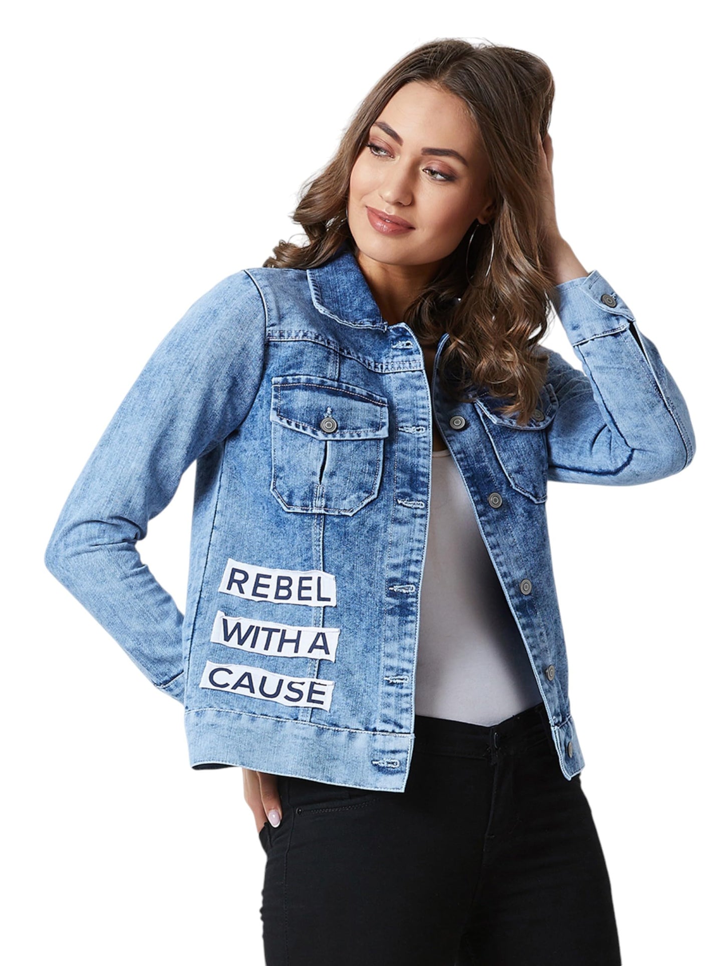 Miss Chase Womens Collared Solid Full Sleeve Denim Jacket (MCAW19DEN05-56-391-05, Hazy Blue, L)