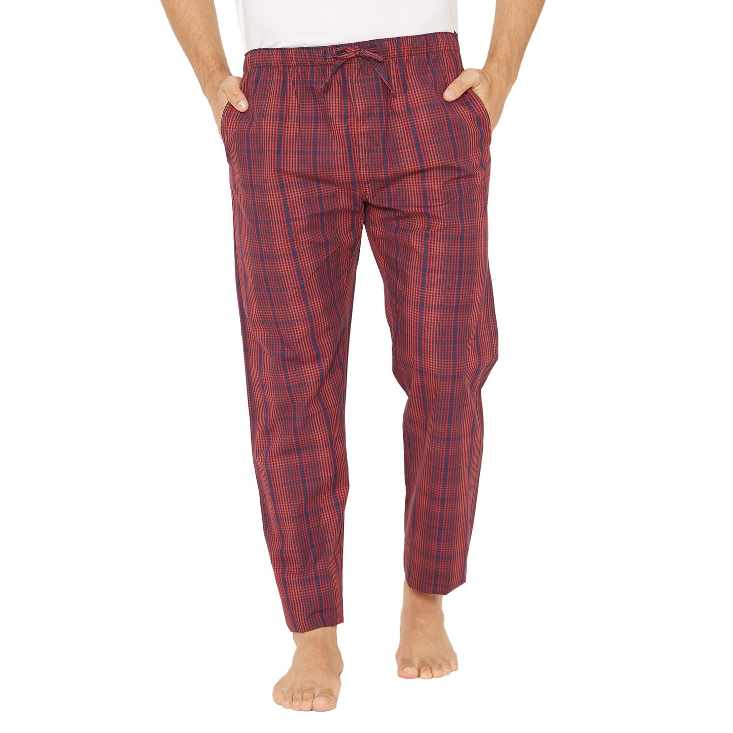 XYXX Mens Super Combed Cotton Checkered Checkmate Pyjamas [Pack of 1] Elasticated Waist, Drawstring | Loungewear for Men in Red