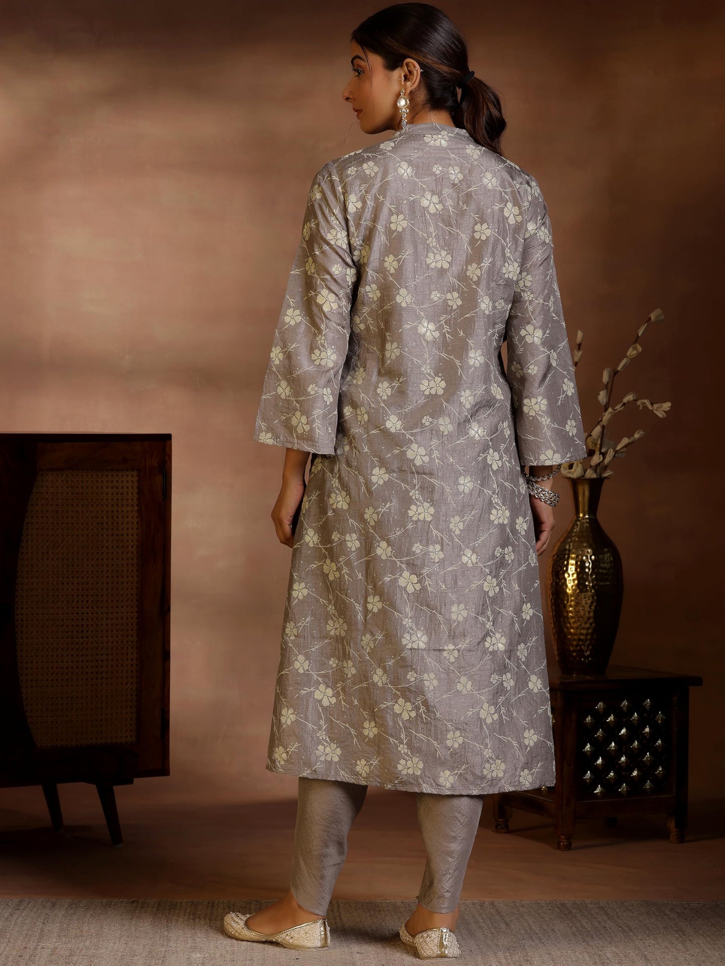 Libas Womens Printed Silk Blend Straight Kurta With Dhoti Pant