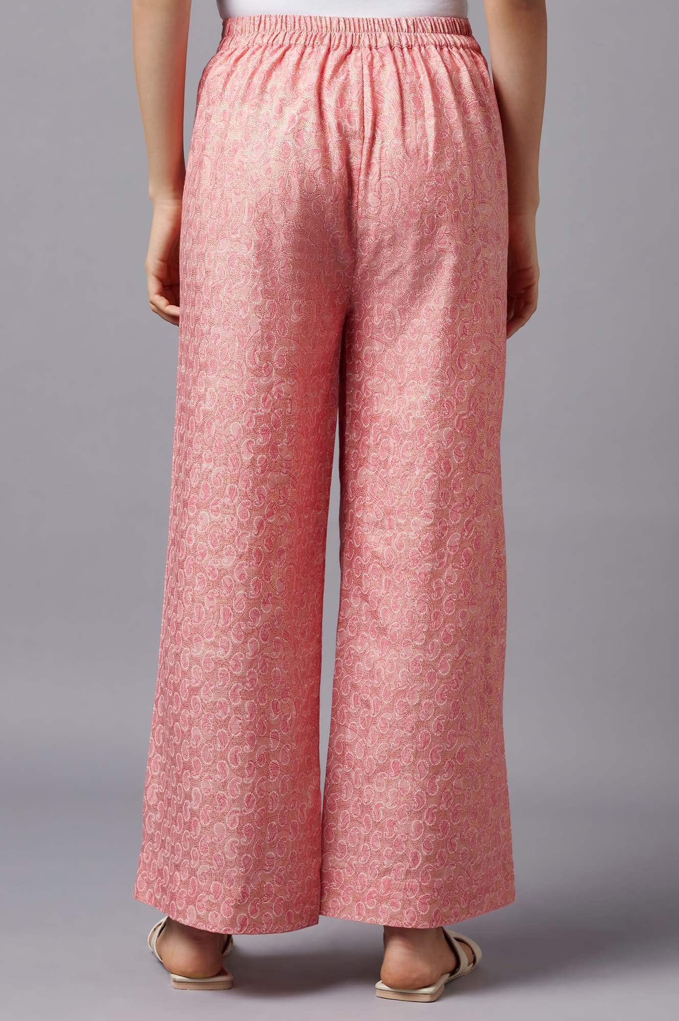 Aurelia Peach Paisley Printed Palazzo Ethnic Bottomwear