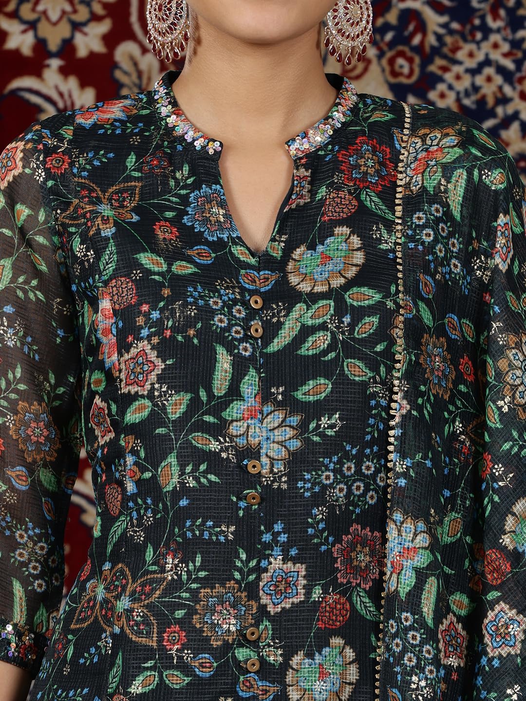 Aurelia WomenS Floral Printed Flared Kurta Set With Palazzos And Dupatta For Women