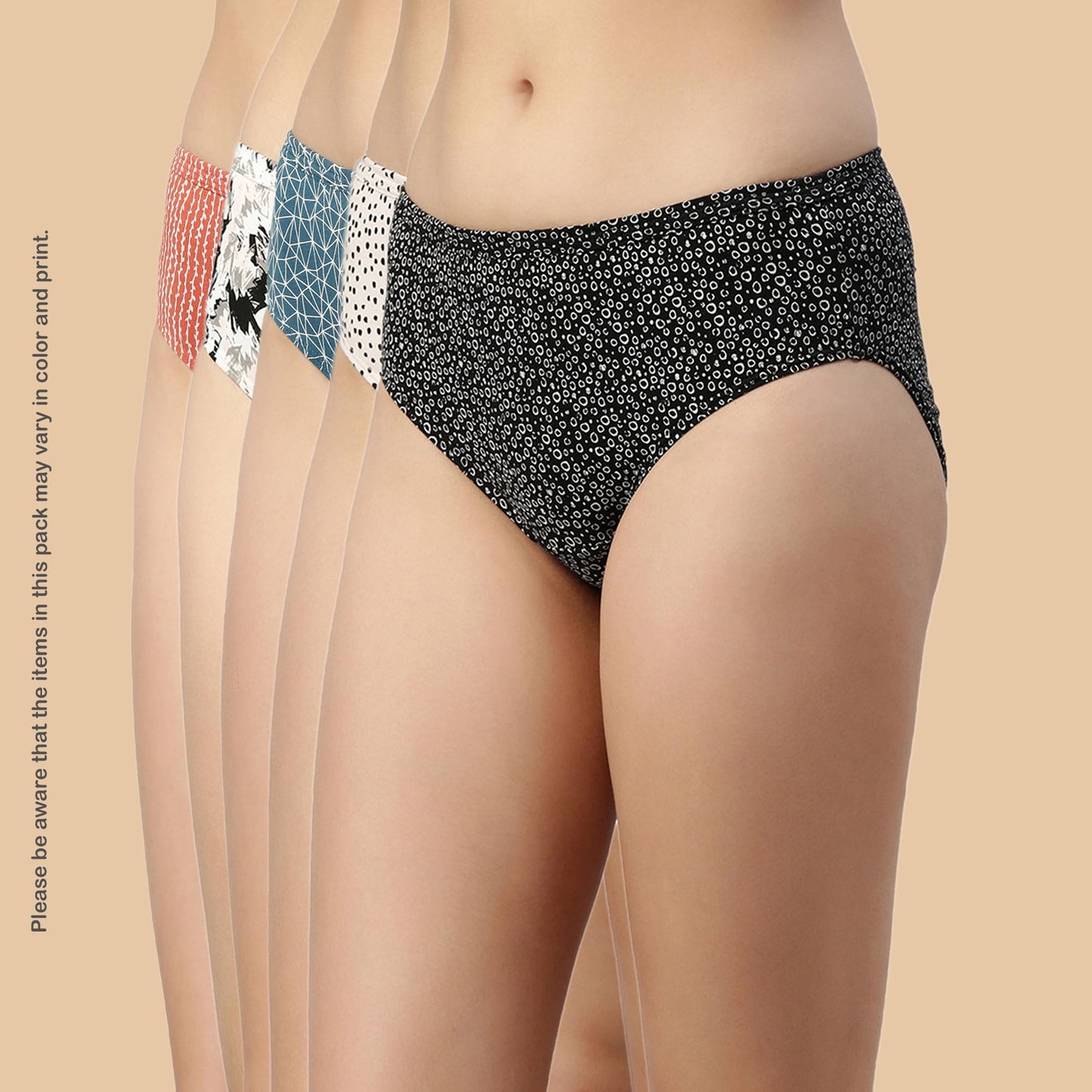 Enamor CH03-Cotton Classic Antimicrobial and Stain Release Finish Hipster Panty-Pack of 5