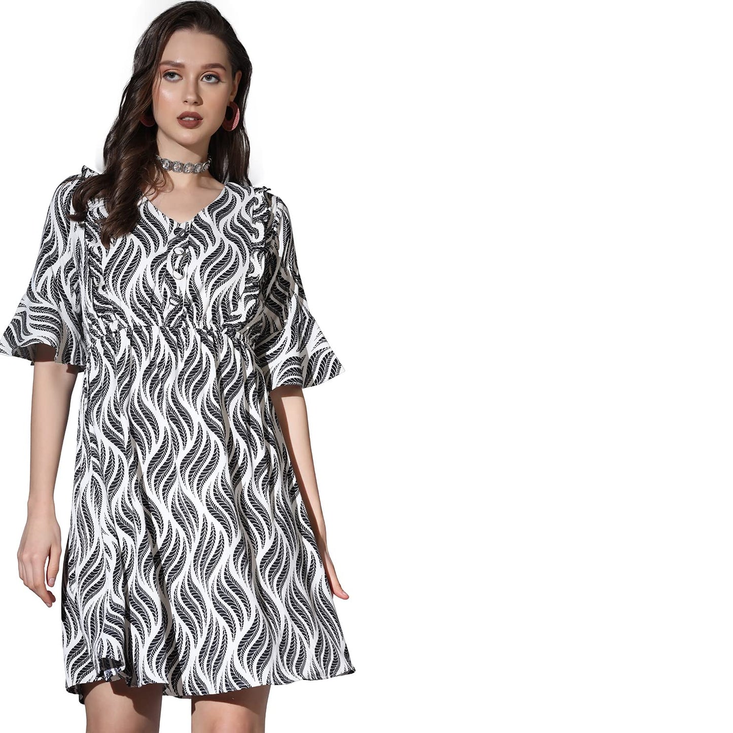 Greciilooks Western Dresses For Women| Crape Western Dress| Flared Dress For Girls| Half Sleeve Western Dress For Women| Dress P
