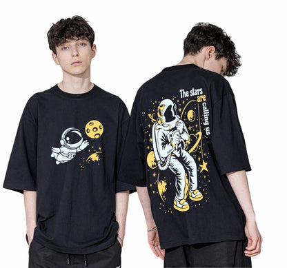 Oversize T Shirt Spman Star 100% Cotton Printed Black T Shirt For Men