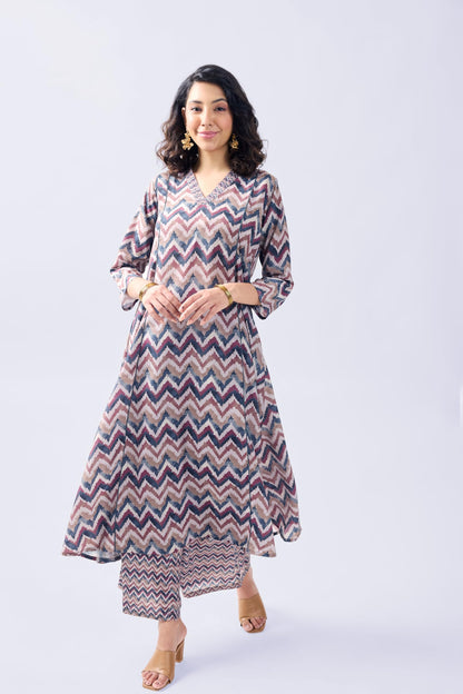 Toochki WomenS Multicolor Zig-Zag Printed Rayon Stitched Dress | Dress For Women Co Ord Set | Latest Women Dress With Pant | Tw