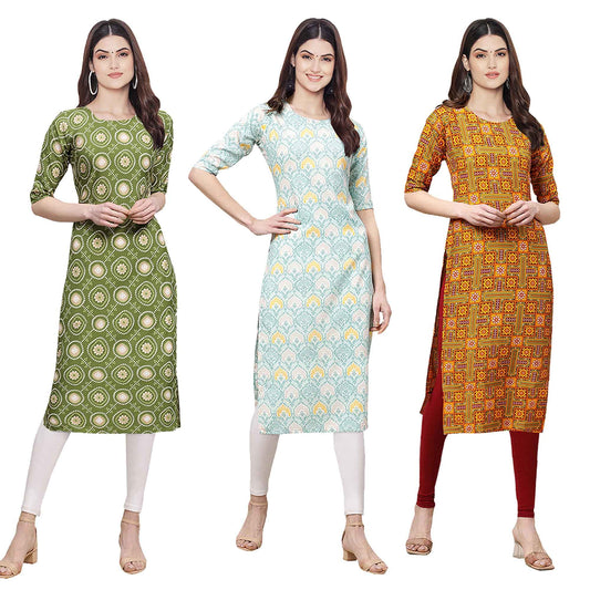 Pinkmint Women's Crepe Digital Print Straight Kurta [Pack of 3] (CKB_337-330-336)