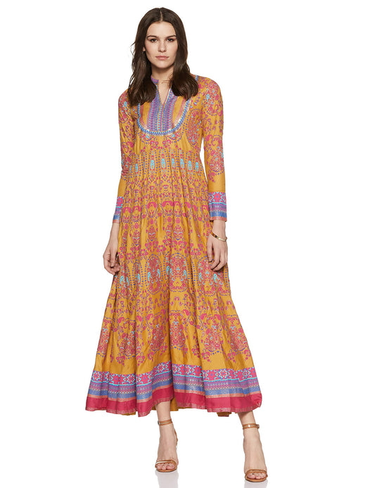 W for Woman Women's Rayon Paisley Regular Knee-Length Dress