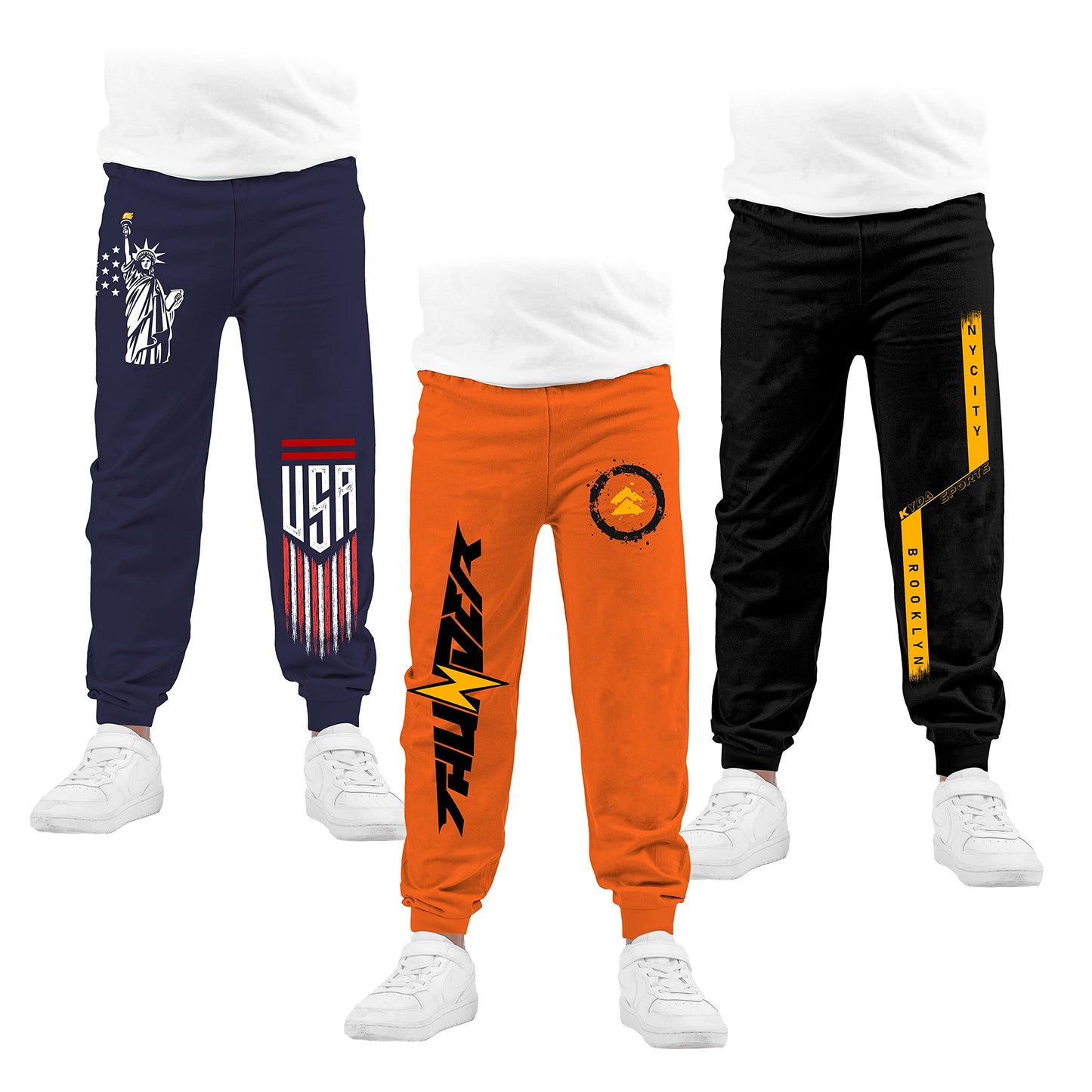 Kyda Kids Boys Cotton Printed Track Pants (Pack Of 3)