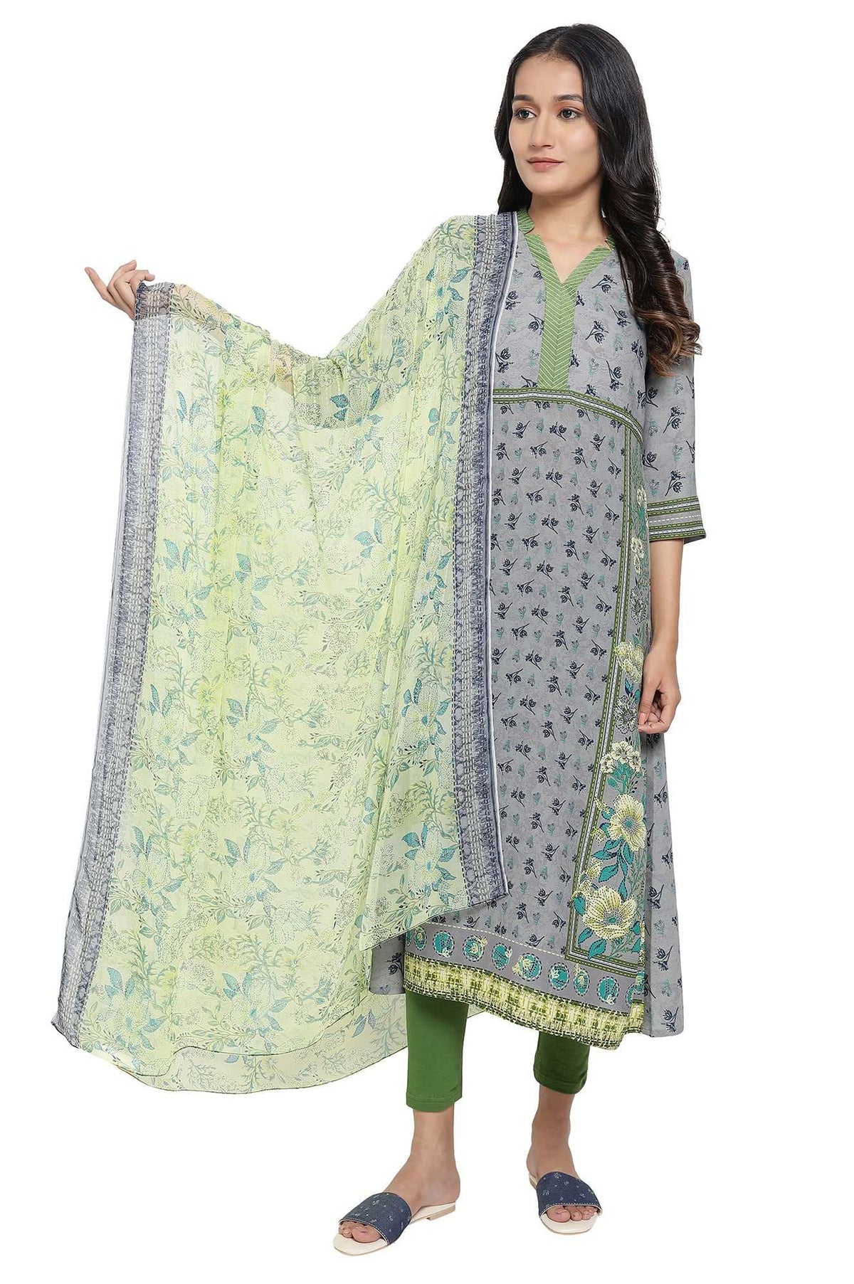 Aurelia Green Printed Chiffon Dupatta