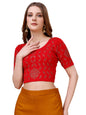 Vihu Fashion Womens Readymade Hosiery Lycra Stretchable Round Neck Half Sleeve Blouse with swaroski Work Fancy Lycra Stretchabl